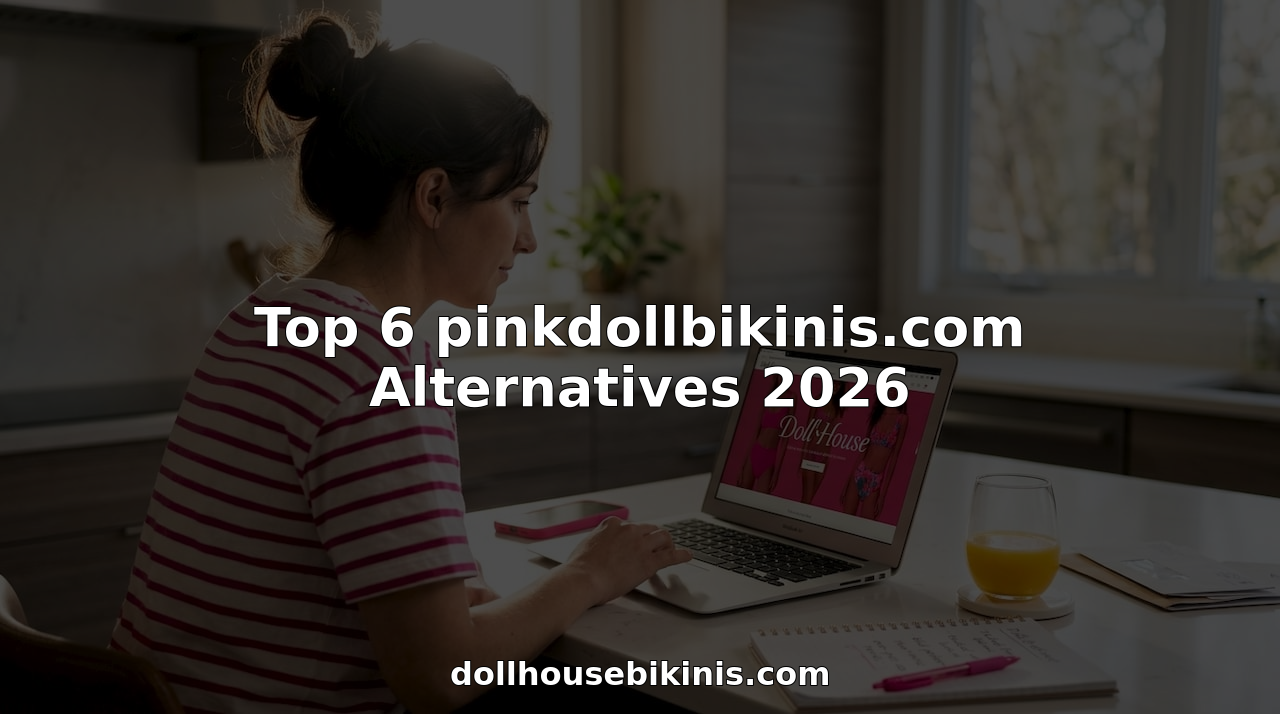 Woman online shopping for swimwear at kitchen counter