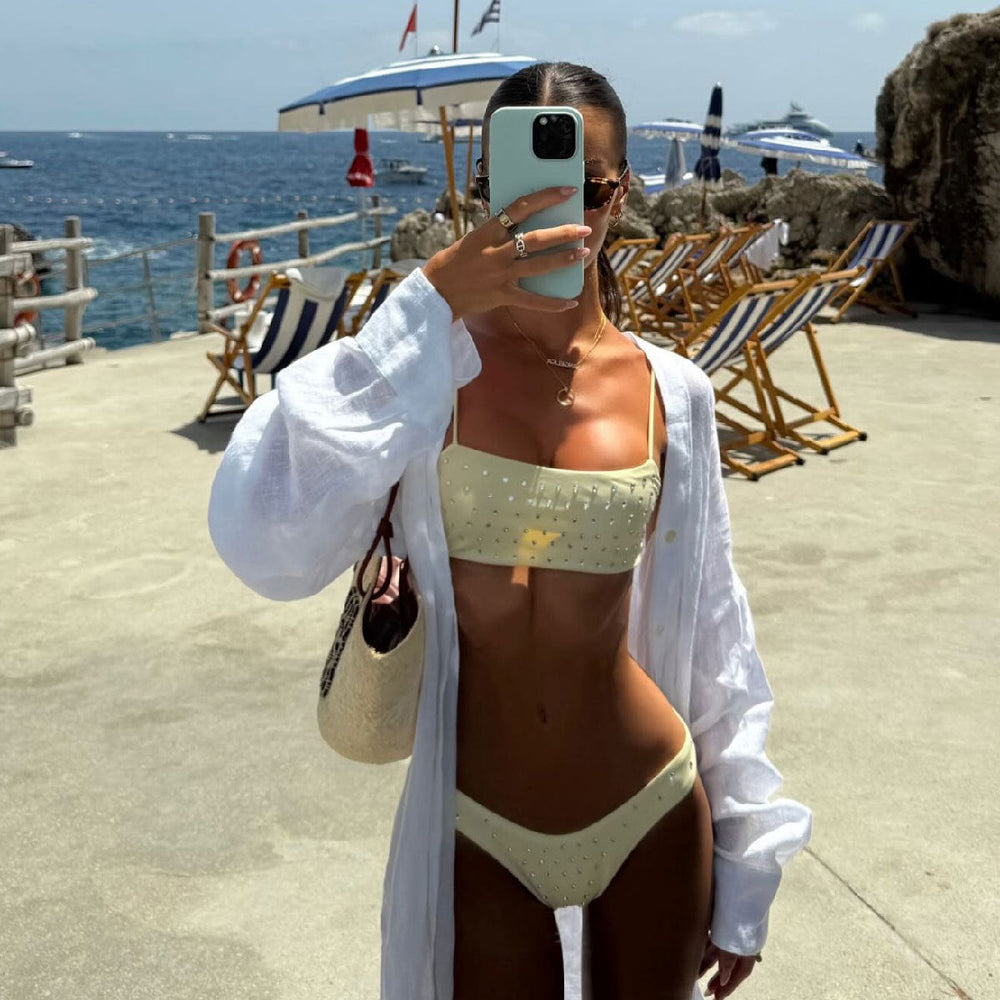 Tube with Diamond Solid Low Waist Bikini Top