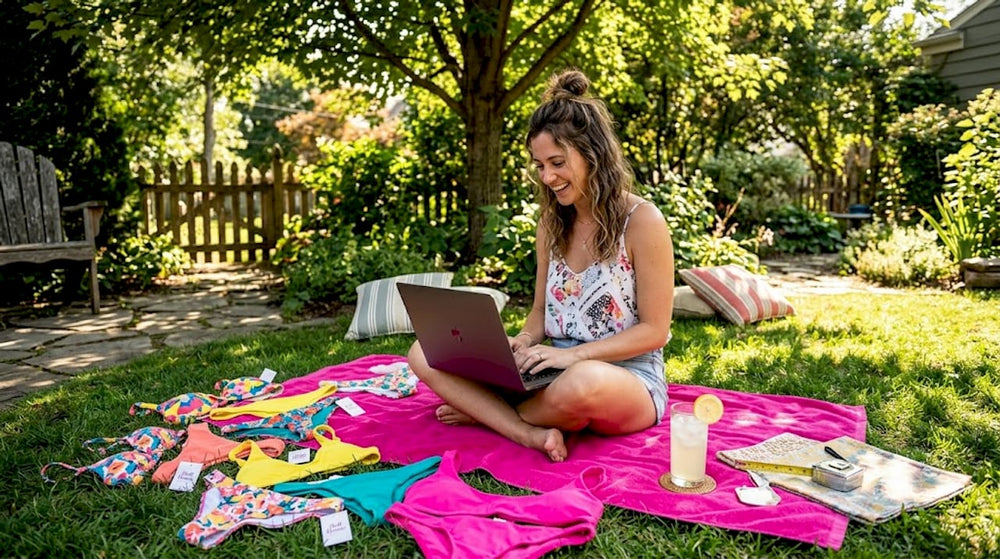 Woman shops for bikinis at home