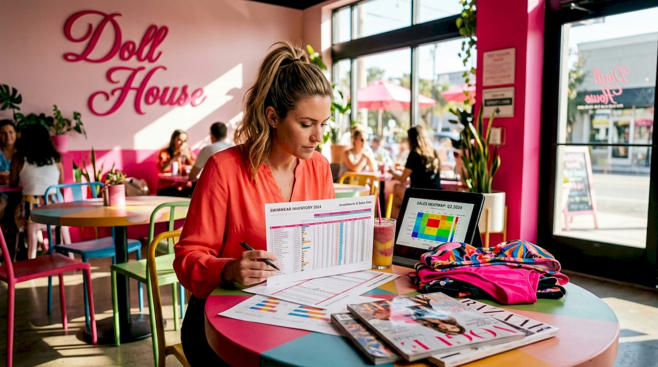 Retail manager reviews swimwear sales data