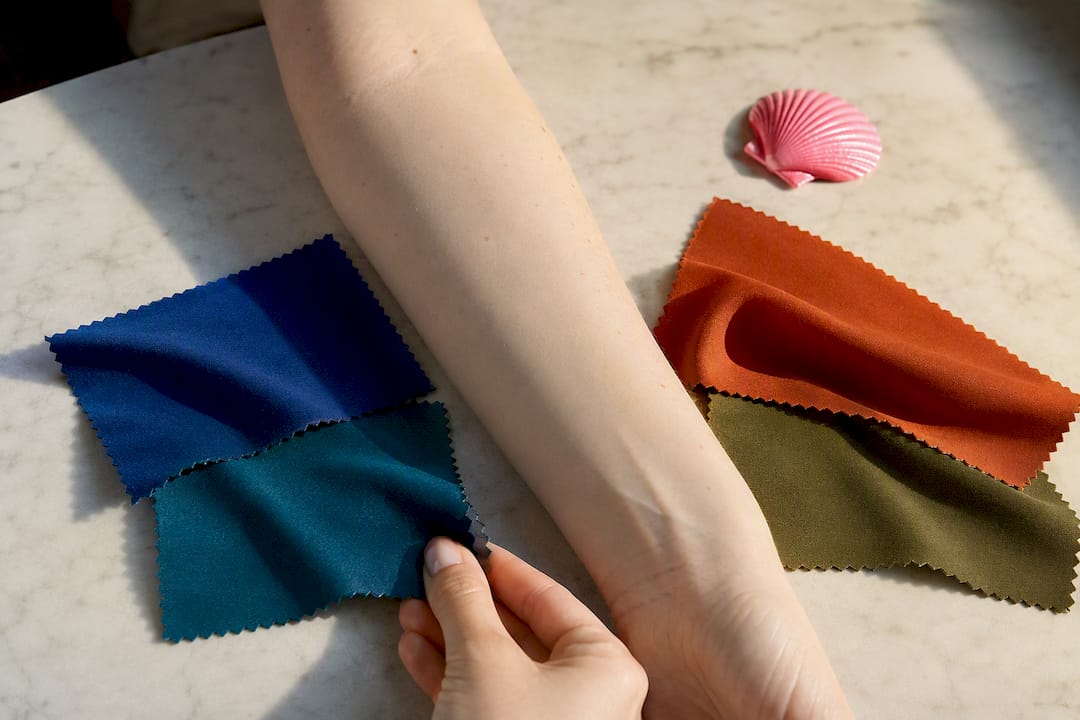 Fabric color swatches tested against pale skin