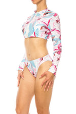 TWO PIECE FLORAL LONG SLEEVE SLEEK CUT OUT BIKINI