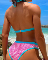 Contrast Color Halter Mesh Bikini Top