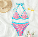 Contrast Color Halter Mesh Bikini Top