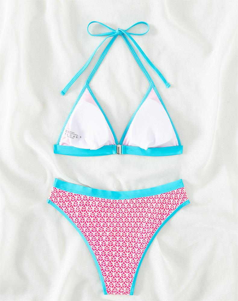 Contrast Color Halter Mesh Bikini Top