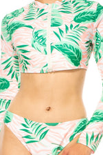 TWO PIECE FLORAL LONG SLEEVE SLEEK CUT OUT BIKINI
