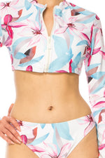 TWO PIECE FLORAL LONG SLEEVE SLEEK CUT OUT BIKINI