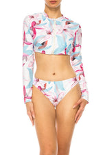 TWO PIECE FLORAL LONG SLEEVE SLEEK CUT OUT BIKINI