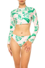 TWO PIECE FLORAL LONG SLEEVE SLEEK CUT OUT BIKINI