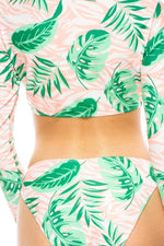 TWO PIECE FLORAL LONG SLEEVE SLEEK CUT OUT BIKINI