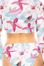 TWO PIECE FLORAL LONG SLEEVE SLEEK CUT OUT BIKINI