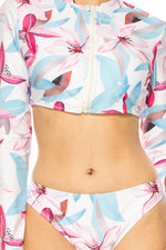 TWO PIECE FLORAL LONG SLEEVE SLEEK CUT OUT BIKINI