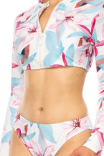 TWO PIECE FLORAL LONG SLEEVE SLEEK CUT OUT BIKINI