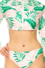 TWO PIECE FLORAL LONG SLEEVE SLEEK CUT OUT BIKINI