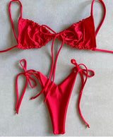 Pleated High Cut Triangle Set Knot Brazilian Bathing Suit Micro Beach Wear Bikini Top