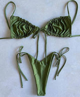 Pleated High Cut Triangle Set Knot Brazilian Bathing Suit Micro Beach Wear Bikini Top