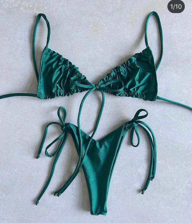 Pleated High Cut Triangle Set Knot Brazilian Bathing Suit Micro Beach Wear Bikini Top