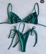 Pleated High Cut Triangle Set Knot Brazilian Bathing Suit Micro Beach Wear Bikini Top