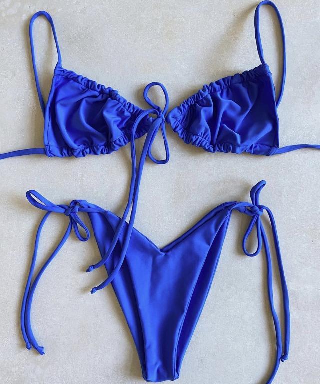 Pleated High Cut Triangle Set Knot Brazilian Bathing Suit Micro Beach Wear Bikini Top