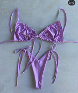Pleated High Cut Triangle Set Knot Brazilian Bathing Suit Micro Beach Wear Bikini Top