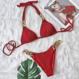 Halter Retro Bikinis Triangle Diamond Chain Bathing Suits De Bikini Top