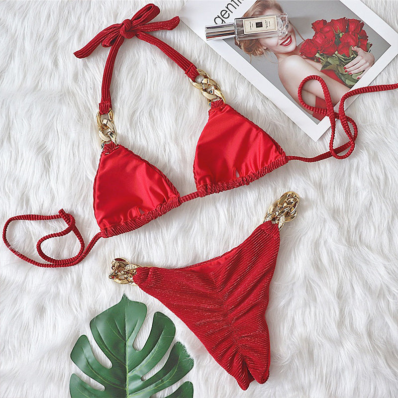 Halter Retro Bikinis Triangle Diamond Chain Bathing Suits De Bikini Top