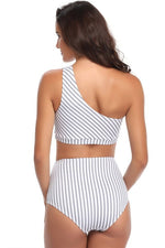 Solid Two Pieces One Shoulder High Cut Swimsuit