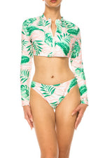 TWO PIECE FLORAL LONG SLEEVE SLEEK CUT OUT BIKINI