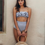 Vintage Striped Ruffled two piece swimsuit