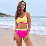Solid Stitching Lace Cross Bag Bikini Set