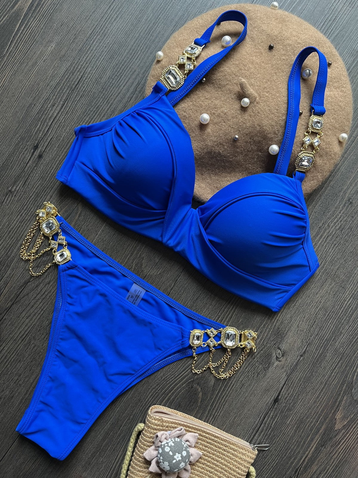 Gathering Steel Bracket Solid Bikini Crystal Diamond Beach Clothing