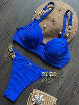Gathering Steel Bracket Solid Bikini Crystal Diamond Beach Clothing