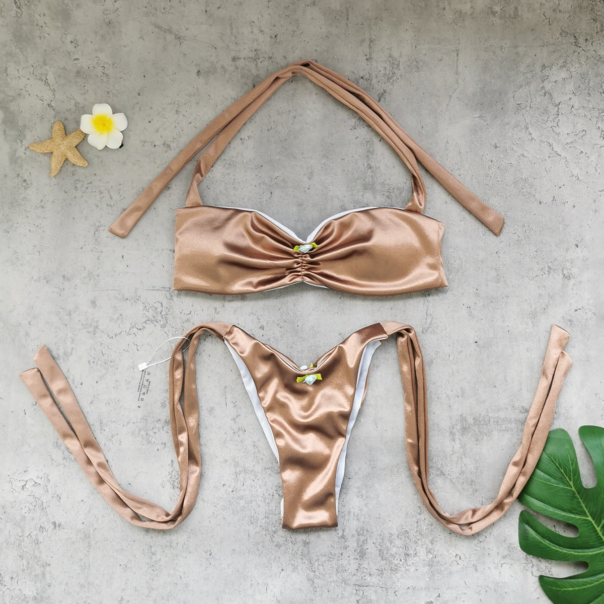 Solid High Lace-up Tube Bikini Top