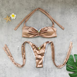 Solid High Lace-up Tube Bikini Top