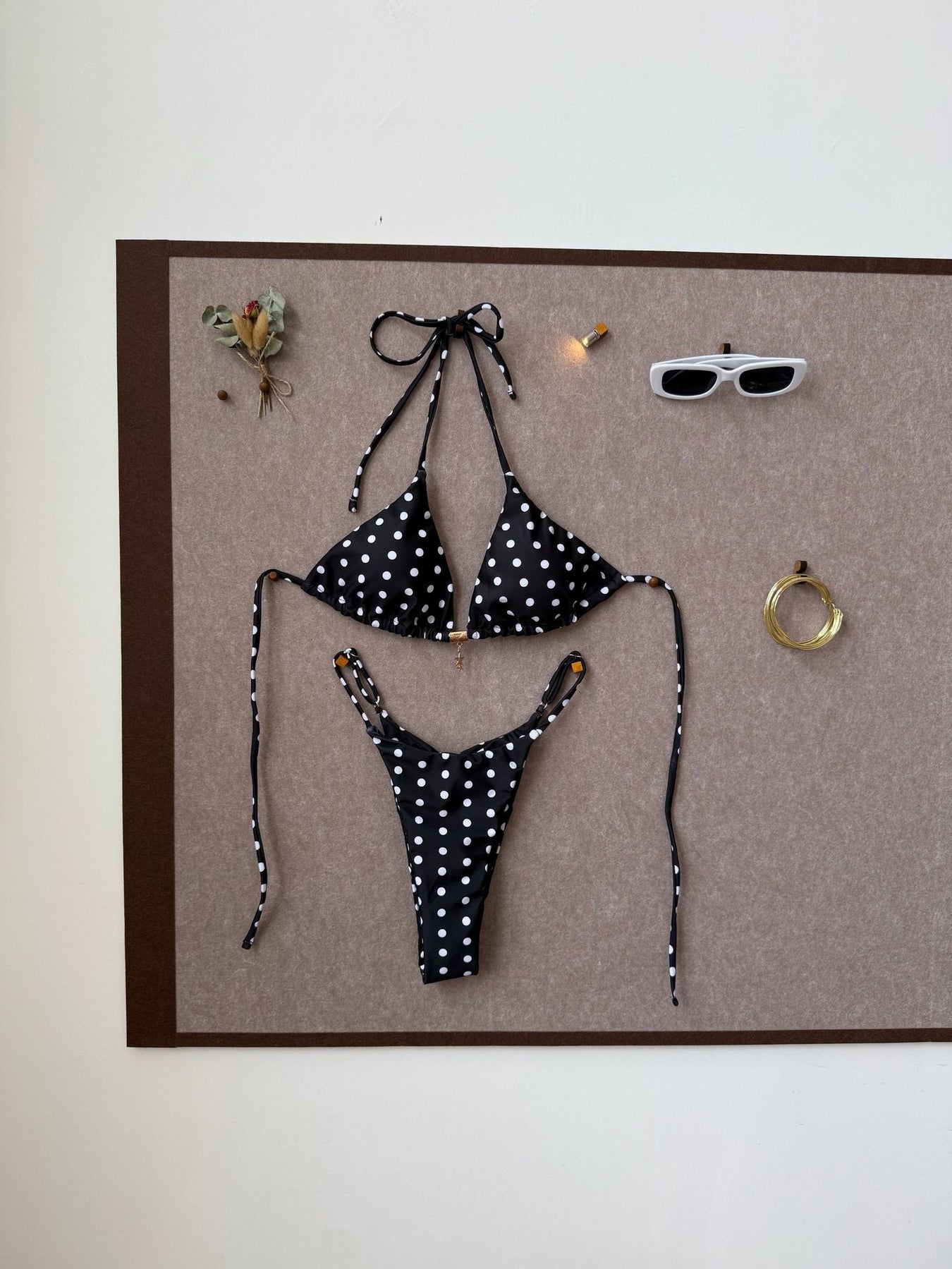 Strap Splicing Color Polka Dot Girl Bikini Set