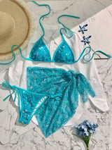 Blue Sequined Spaghetti Strap Halter Beach Bikini Top