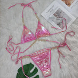 Crystal Diamond Bronzing Strap Bikini Set