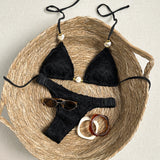 Special String Beads Texture Surface Lacing Bikini Set