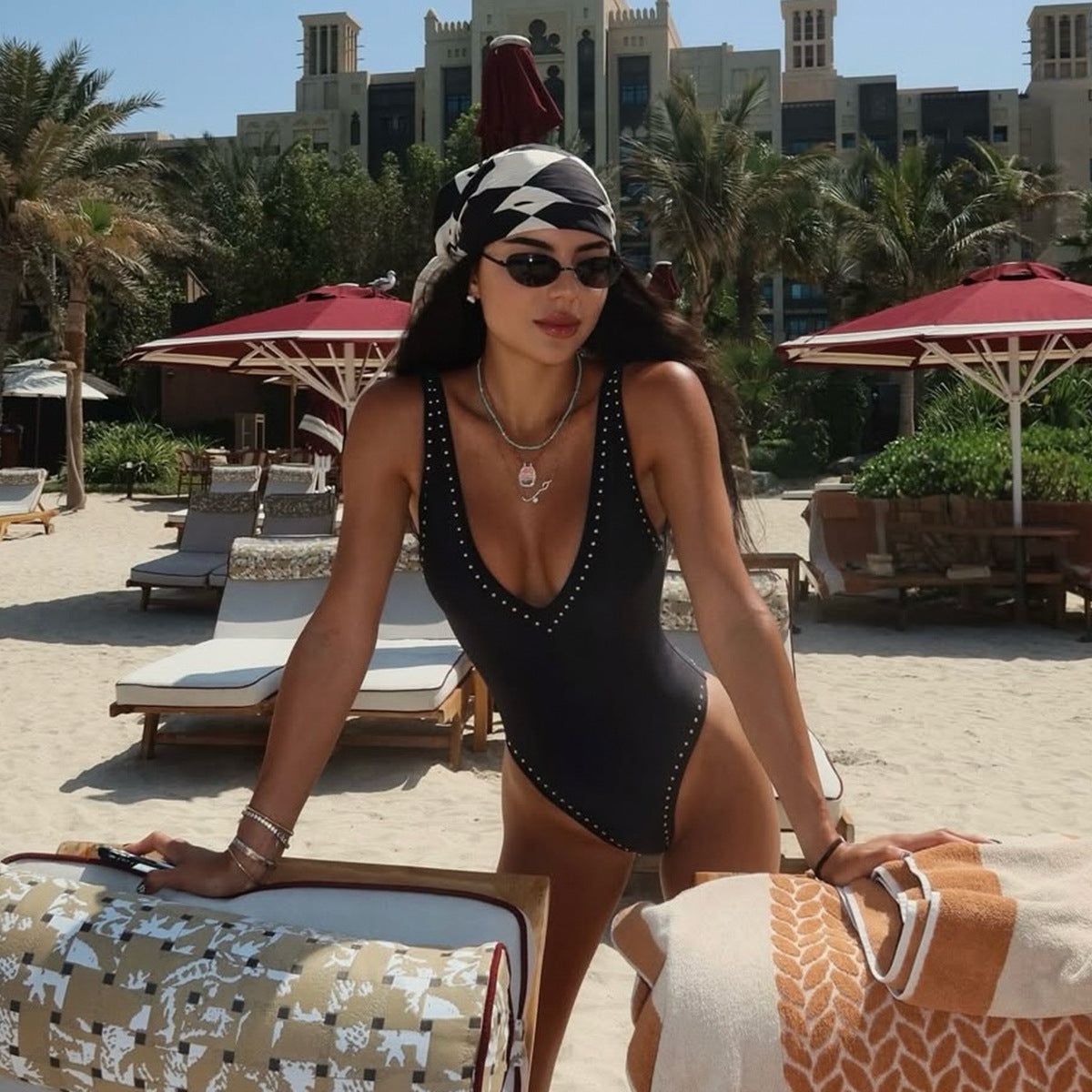 Lady Solid Bikini One Piece Swimsuit
