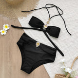 Pure Black Tube Top Halter Strap High Waist Bikini Bottom