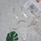 Crystal Diamond Bronzing Strap Bikini Set