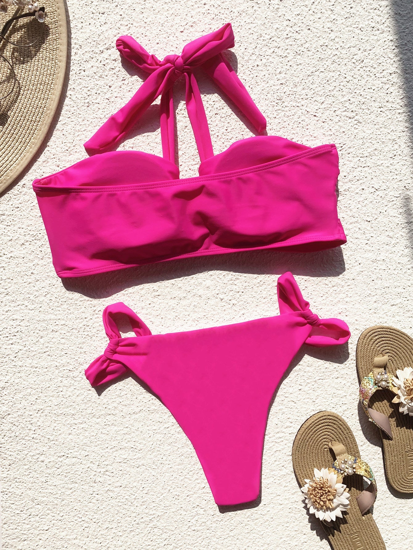 Double Solid Stitching Strap Bikini Set