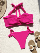 Double Solid Stitching Strap Bikini Set