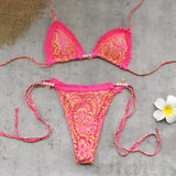 Lace Band Low Waist Vintage Printed Bikini Set