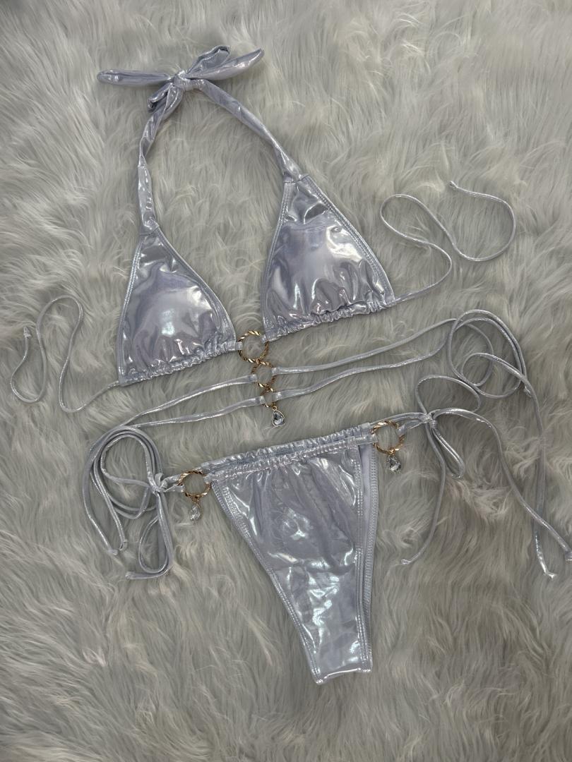 Crystal Diamond Solid Strap Triangle Bikini Top