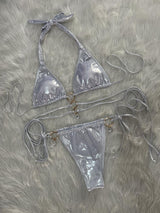 Crystal Diamond Solid Strap Triangle Bikini Top