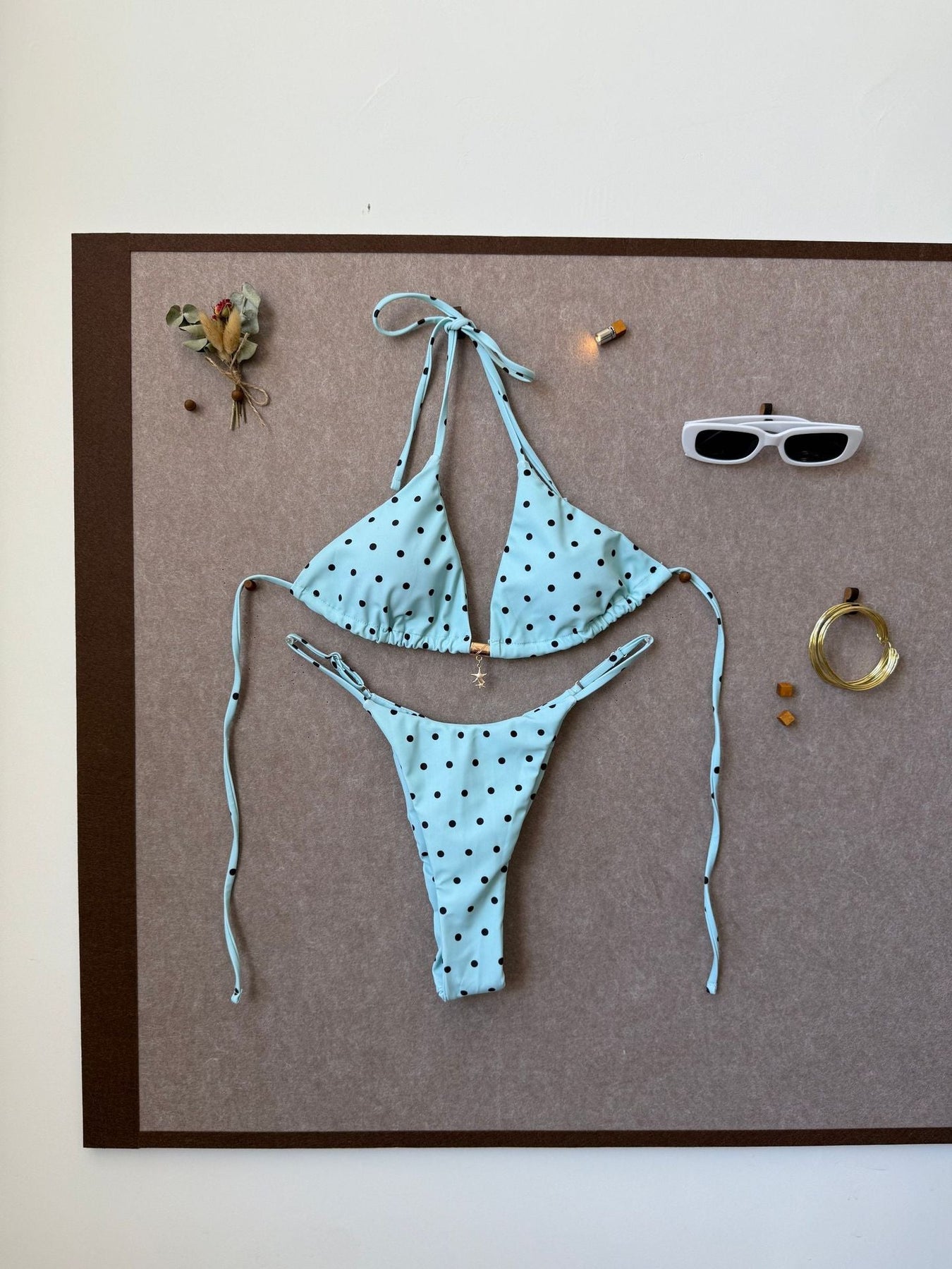 Strap Splicing Color Polka Dot Girl Bikini Set