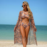 's Sets Cashew Print Long Sleeve Blouse Bikini