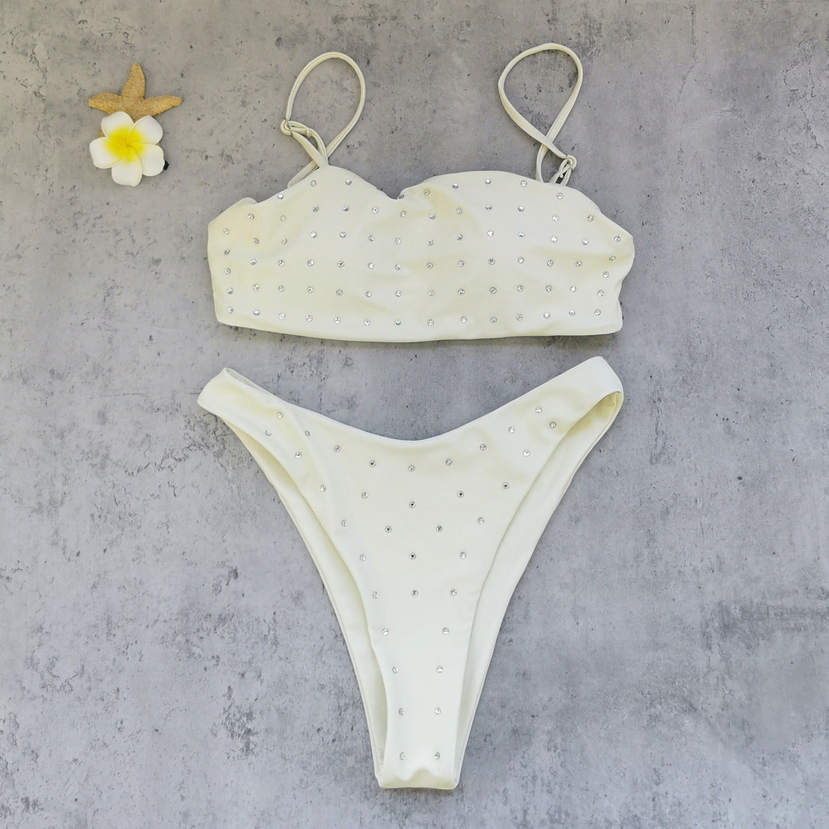 Tube with Diamond Solid Low Waist Bikini Top