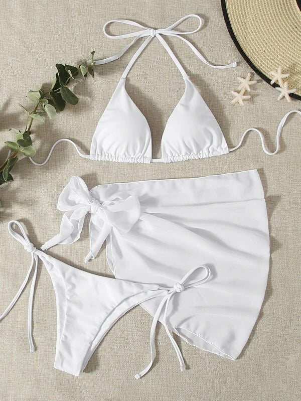 Solid Triangle Bandage Bikini Top
